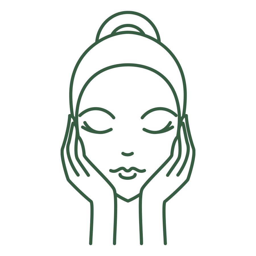 A green and black logo of a woman with her hands on her face.